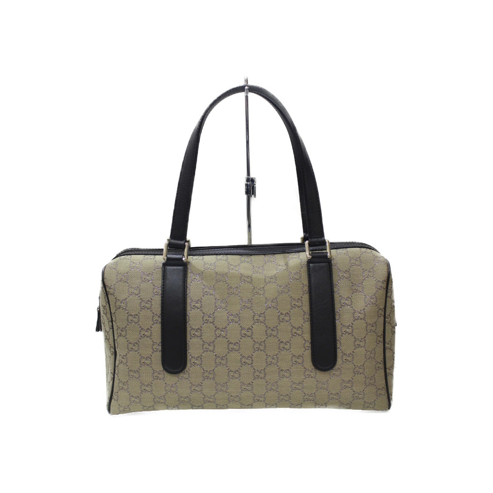 GUCCI Boston Bag Canvas Leather Beige Brown